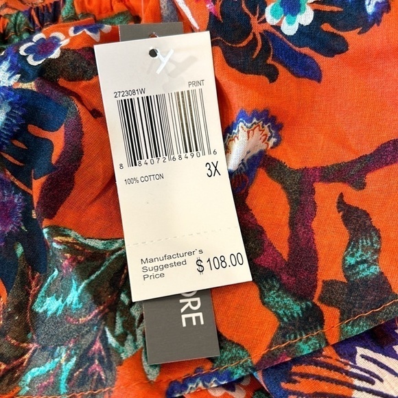 Chelsea&Theodore Peasant Maxi Dress Voile Red Multi Adjustable Neckline 3X Boho - Picture 6 of 16